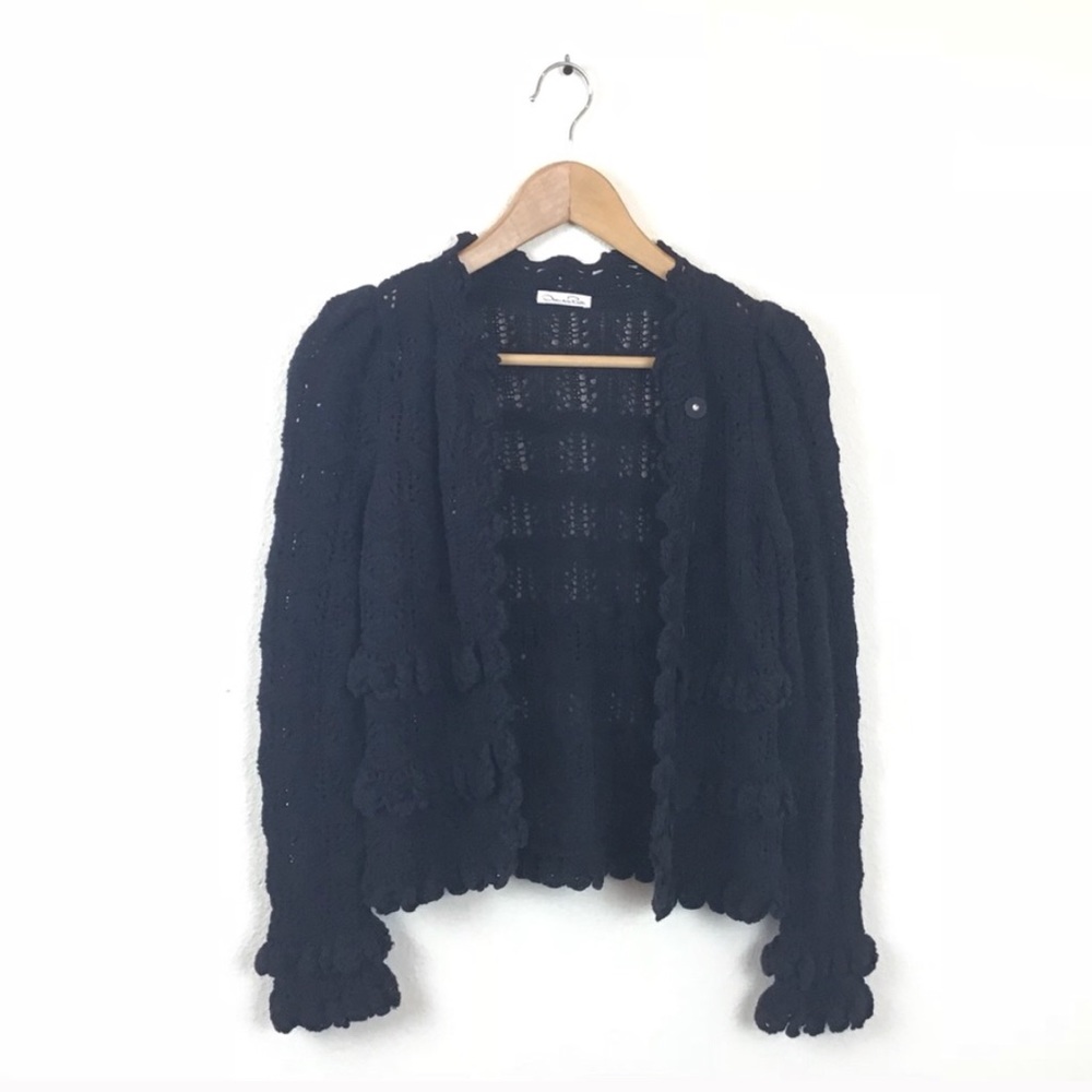 Oscar De La Renta Cardigan Sweater Ruffle - Picture 2 of 9